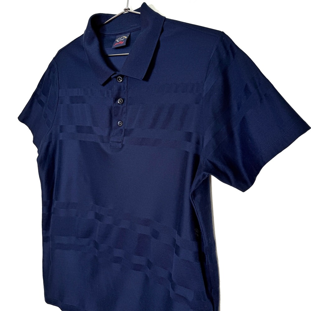 Paul & Shark Yachting Medium Men's Navy Blue Striped Short Sleeve Polo Shirt